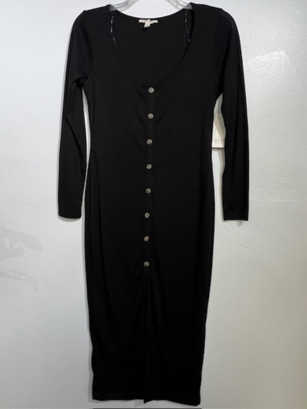 LILY STAR FAUX BUTTON-DOWN PULL-ON LONG SHIRT DRESS BLACK SIZE LARGE LONG SLEEVE